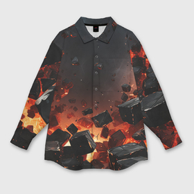 Мужская рубашка oversize 3D с принтом Взрыв плит и огонь ,  |  | 