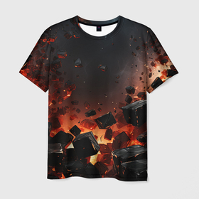 Мужская футболка 3D с принтом Взрыв плит и огонь в Белгороде, 100% полиэфир | прямой крой, круглый вырез горловины, длина до линии бедер | 