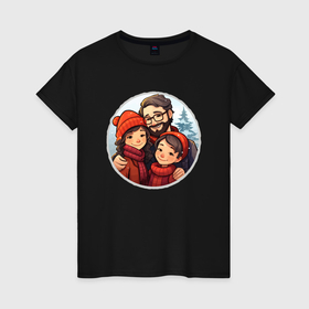 Женская футболка хлопок с принтом Семейное фото в Тюмени, 100% хлопок | прямой крой, круглый вырез горловины, длина до линии бедер, слегка спущенное плечо | 