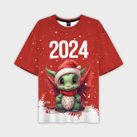 Мужская футболка oversize 3D с принтом 2024 дракон новогодний красный фон в Тюмени,  |  | Тематика изображения на принте: 
