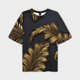 Мужская футболка oversize 3D с принтом Золотые узоры  в виде  листьев в Санкт-Петербурге,  |  | 