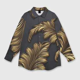 Мужская рубашка oversize 3D с принтом Золотые узоры  в виде  листьев в Санкт-Петербурге,  |  | 