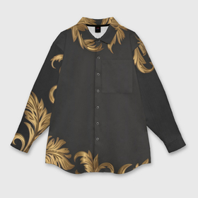 Мужская рубашка oversize 3D с принтом Золотые объемные листья на черном в Санкт-Петербурге,  |  | 