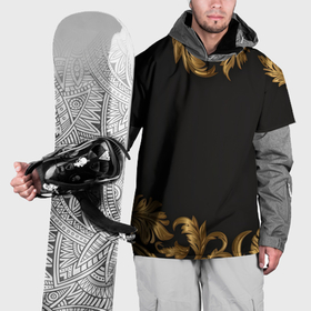 Накидка на куртку 3D с принтом Золотые объемные листья на черном в Санкт-Петербурге, 100% полиэстер |  | 