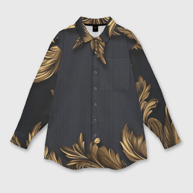 Мужская рубашка oversize 3D с принтом Золотые объемные  листья на черном в Санкт-Петербурге,  |  | 