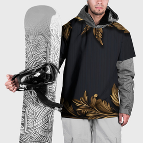 Накидка на куртку 3D с принтом Золотые объемные  листья на черном в Санкт-Петербурге, 100% полиэстер |  | 