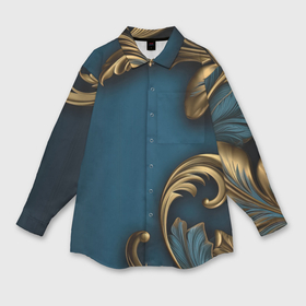 Мужская рубашка oversize 3D с принтом Золотые  узоры на синем фоне в Екатеринбурге,  |  | 