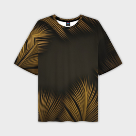 Мужская футболка oversize 3D с принтом Тонкие золотые листья на черном фоне в Санкт-Петербурге,  |  | 