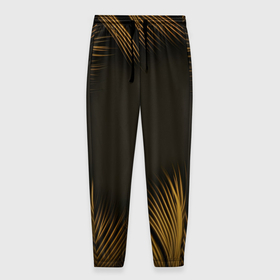 Мужские брюки 3D с принтом Тонкие золотые листья на черном фоне в Санкт-Петербурге, 100% полиэстер | манжеты по низу, эластичный пояс регулируется шнурком, по бокам два кармана без застежек, внутренняя часть кармана из мелкой сетки | 