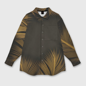 Мужская рубашка oversize 3D с принтом Тонкие золотые листья на черном фоне в Санкт-Петербурге,  |  | 