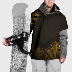 Накидка на куртку 3D с принтом Тонкие золотые листья на черном фоне в Санкт-Петербурге, 100% полиэстер |  | 