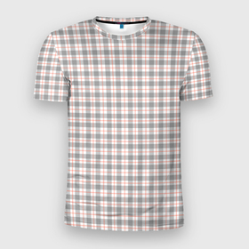 Мужская футболка 3D Slim с принтом Светло серый клетчатый в Новосибирске, 100% полиэстер с улучшенными характеристиками | приталенный силуэт, круглая горловина, широкие плечи, сужается к линии бедра | 