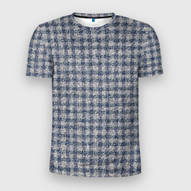 Мужская футболка 3D Slim с принтом Клетчатый тёмный серо синий в Новосибирске, 100% полиэстер с улучшенными характеристиками | приталенный силуэт, круглая горловина, широкие плечи, сужается к линии бедра | 