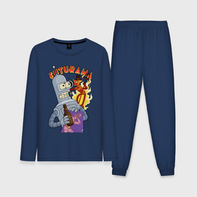Мужская пижама с лонгсливом хлопок с принтом Бендер и рободьявол ,  |  | Тематика изображения на принте: 