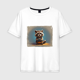 Мужская футболка хлопок Oversize с принтом Енотик в Курске, 100% хлопок | свободный крой, круглый ворот, “спинка” длиннее передней части | Тематика изображения на принте: 