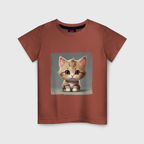 Детская футболка хлопок с принтом Серьезный котенок в Тюмени, 100% хлопок | круглый вырез горловины, полуприлегающий силуэт, длина до линии бедер | 