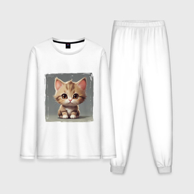 Мужская пижама с лонгсливом хлопок с принтом Серьезный котенок в Тюмени,  |  | 