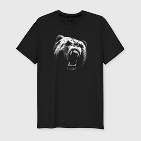 Мужская футболка хлопок Slim с принтом Голова ревущего медведя в Курске, 92% хлопок, 8% лайкра | приталенный силуэт, круглый вырез ворота, длина до линии бедра, короткий рукав | 