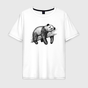 Мужская футболка хлопок Oversize с принтом Панда висит на ветке в Новосибирске, 100% хлопок | свободный крой, круглый ворот, “спинка” длиннее передней части | Тематика изображения на принте: 