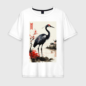 Мужская футболка хлопок Oversize с принтом Китайская птица в Петрозаводске, 100% хлопок | свободный крой, круглый ворот, “спинка” длиннее передней части | 