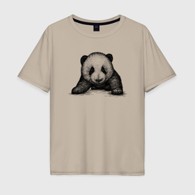 Мужская футболка хлопок Oversize с принтом Панда детеныш , 100% хлопок | свободный крой, круглый ворот, “спинка” длиннее передней части | 