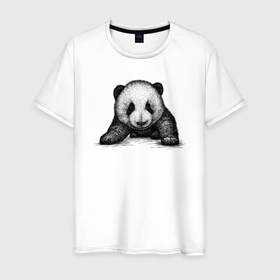 Мужская футболка хлопок с принтом Панда детеныш , 100% хлопок | прямой крой, круглый вырез горловины, длина до линии бедер, слегка спущенное плечо. | 