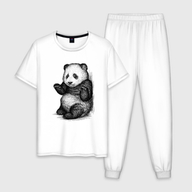 Мужская пижама хлопок с принтом Детеныш панды , 100% хлопок | брюки и футболка прямого кроя, без карманов, на брюках мягкая резинка на поясе и по низу штанин
 | 