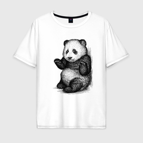 Мужская футболка хлопок Oversize с принтом Детеныш панды , 100% хлопок | свободный крой, круглый ворот, “спинка” длиннее передней части | 