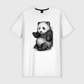 Мужская футболка хлопок Slim с принтом Детеныш панды , 92% хлопок, 8% лайкра | приталенный силуэт, круглый вырез ворота, длина до линии бедра, короткий рукав | 