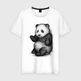 Мужская футболка хлопок с принтом Детеныш панды , 100% хлопок | прямой крой, круглый вырез горловины, длина до линии бедер, слегка спущенное плечо. | 