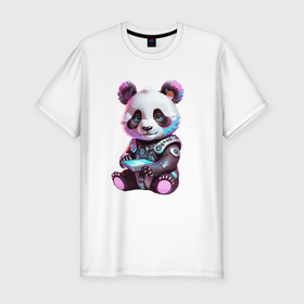 Мужская футболка хлопок Slim с принтом Funny panda   cyberpunk , 92% хлопок, 8% лайкра | приталенный силуэт, круглый вырез ворота, длина до линии бедра, короткий рукав | 