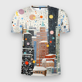 Мужская футболка 3D Slim с принтом Новогодний город в Белгороде, 100% полиэстер с улучшенными характеристиками | приталенный силуэт, круглая горловина, широкие плечи, сужается к линии бедра | 