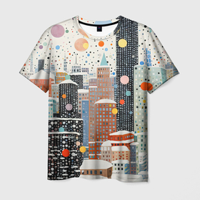 Мужская футболка 3D с принтом Новогодний город в Петрозаводске, 100% полиэфир | прямой крой, круглый вырез горловины, длина до линии бедер | 