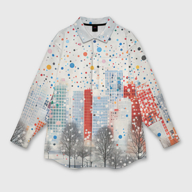 Мужская рубашка oversize 3D с принтом Новогодний город и цветной снег в Курске,  |  | 