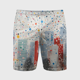 Мужские шорты спортивные с принтом Новогодний город и цветной снег ,  |  | 