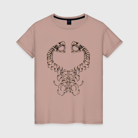 Женская футболка хлопок с принтом Скелет змеи в Петрозаводске, 100% хлопок | прямой крой, круглый вырез горловины, длина до линии бедер, слегка спущенное плечо | 