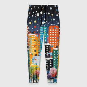 Мужские брюки 3D с принтом Новогодний ночной город в Петрозаводске, 100% полиэстер | манжеты по низу, эластичный пояс регулируется шнурком, по бокам два кармана без застежек, внутренняя часть кармана из мелкой сетки | 
