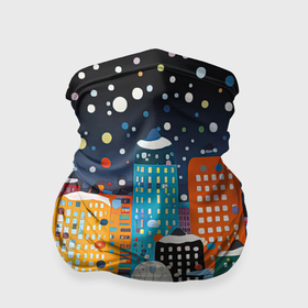 Бандана-труба 3D с принтом Новогодний ночной город в Новосибирске, 100% полиэстер, ткань с особыми свойствами — Activecool | плотность 150‒180 г/м2; хорошо тянется, но сохраняет форму | Тематика изображения на принте: 