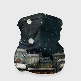 Бандана-труба 3D с принтом Новогодний рисованный город в Петрозаводске, 100% полиэстер, ткань с особыми свойствами — Activecool | плотность 150‒180 г/м2; хорошо тянется, но сохраняет форму | 