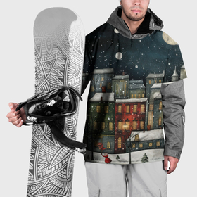 Накидка на куртку 3D с принтом Новогодний рисованный город в Санкт-Петербурге, 100% полиэстер |  | 