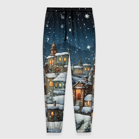 Мужские брюки 3D с принтом Новогодний городок ночной в Кировске, 100% полиэстер | манжеты по низу, эластичный пояс регулируется шнурком, по бокам два кармана без застежек, внутренняя часть кармана из мелкой сетки | 
