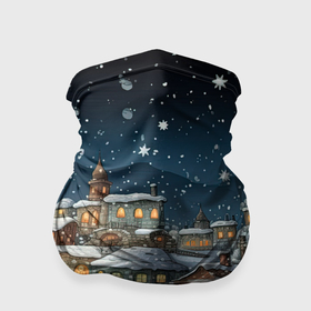 Бандана-труба 3D с принтом Новогодний городок ночной в Новосибирске, 100% полиэстер, ткань с особыми свойствами — Activecool | плотность 150‒180 г/м2; хорошо тянется, но сохраняет форму | Тематика изображения на принте: 