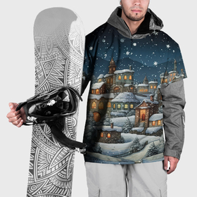 Накидка на куртку 3D с принтом Новогодний городок ночной в Тюмени, 100% полиэстер |  | 
