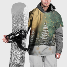 Накидка на куртку 3D с принтом Большая луна и новогодний лес в Кировске, 100% полиэстер |  | 