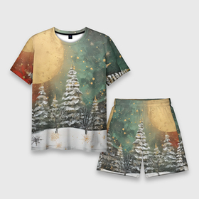 Мужской костюм с шортами 3D с принтом Большая луна и новогодний лес в Кировске,  |  | 
