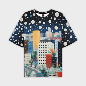 Мужская футболка oversize 3D с принтом Новогодний ночной город в Белгороде,  |  | Тематика изображения на принте: 