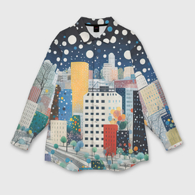 Мужская рубашка oversize 3D с принтом Новогодний ночной город в Курске,  |  | 