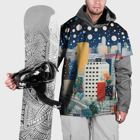 Накидка на куртку 3D с принтом Новогодний ночной город в Кировске, 100% полиэстер |  | 