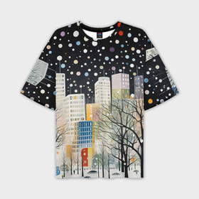 Мужская футболка oversize 3D с принтом Новогодний ночной  город в Белгороде,  |  | Тематика изображения на принте: 