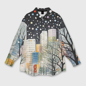 Мужская рубашка oversize 3D с принтом Новогодний ночной  город в Белгороде,  |  | 
